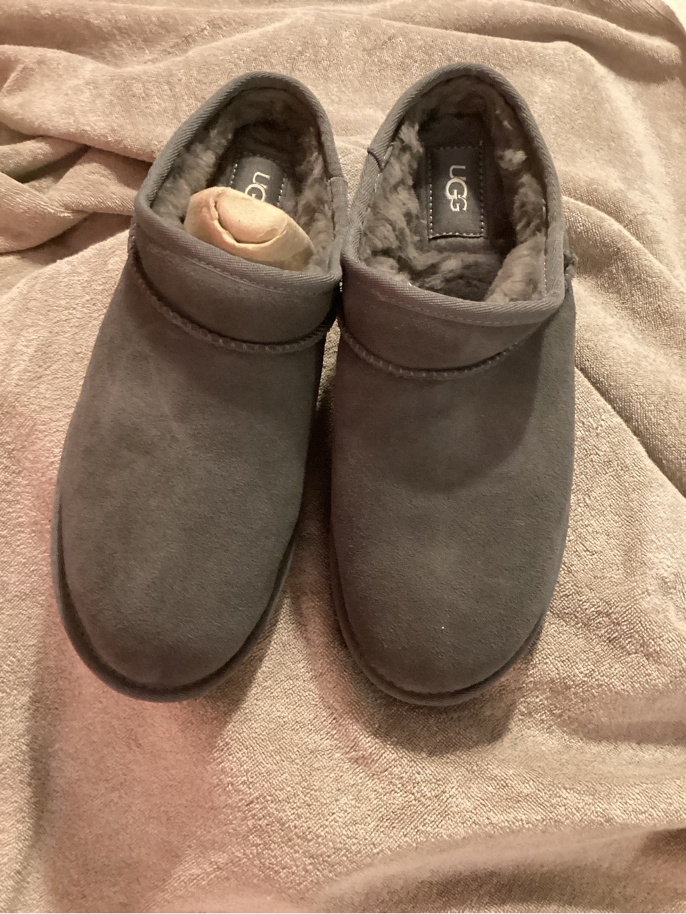 UGG Women’s Charcoal Suede Shearling-Lined Slip-Ons